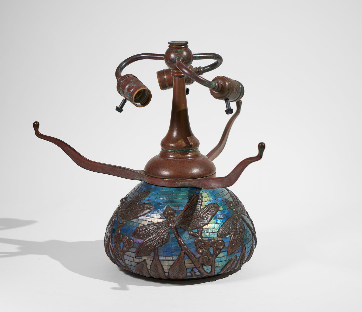 WB Dragonfly Urn Base ( Blue Purple Iridescent Glass Mosaic ) - Tiffany Reproduction Hardware