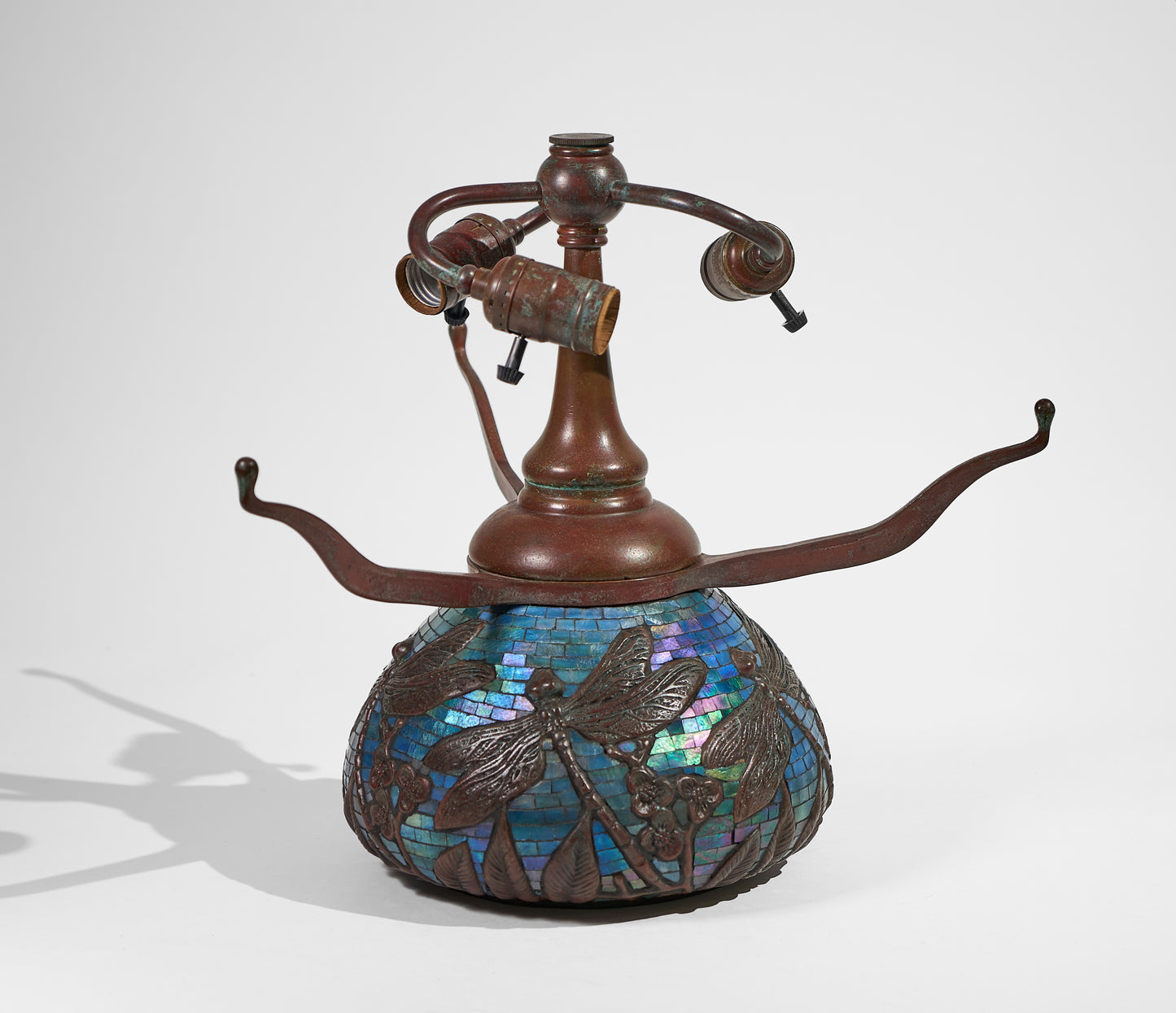 WB Dragonfly Urn Base ( Blue Purple Iridescent Glass Mosaic ) - Tiffany Reproduction Hardware
