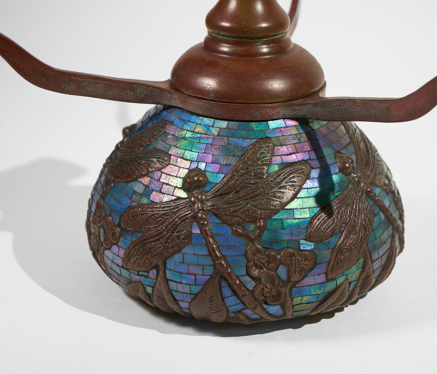 WB Dragonfly Urn Base ( Blue Purple Iridescent Glass Mosaic ) - Tiffany Reproduction Hardware
