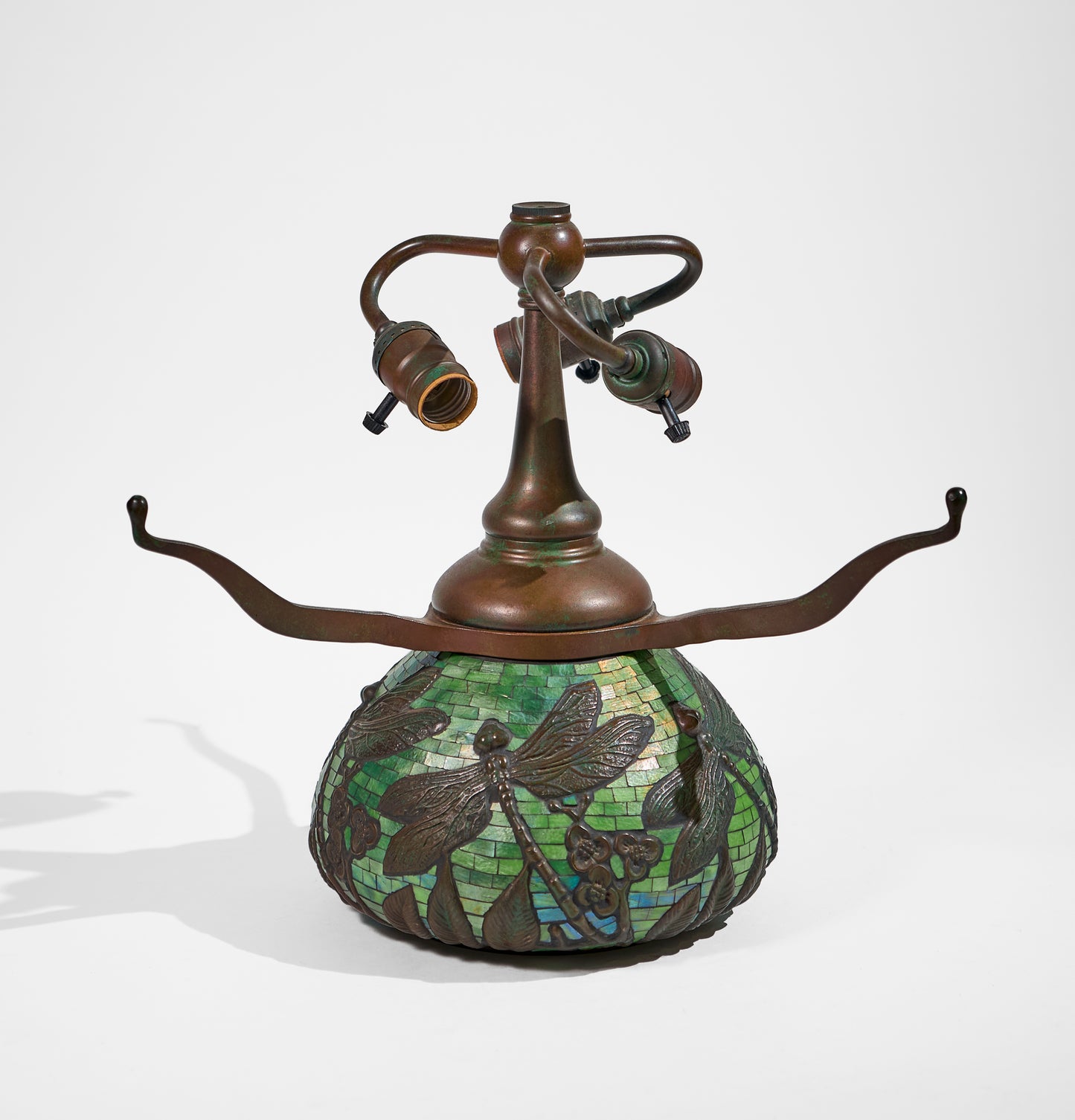 WB Dragonfly Urn Base ( Green Iridescent Glass Mosaic ) - Tiffany Reproduction Hardware