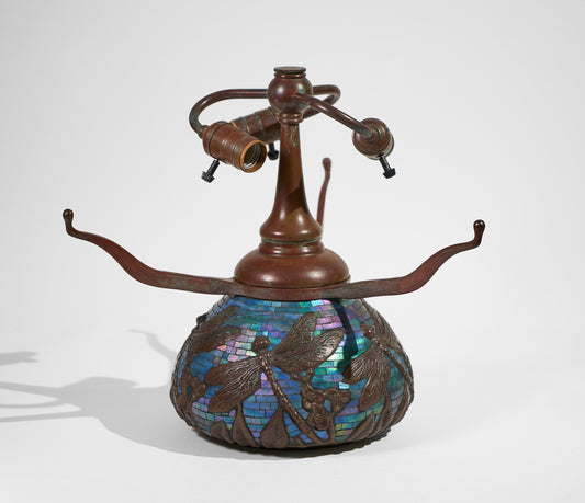 WB Dragonfly Urn Base ( Blue Purple Iridescent Glass Mosaic ) - Tiffany Reproduction Hardware