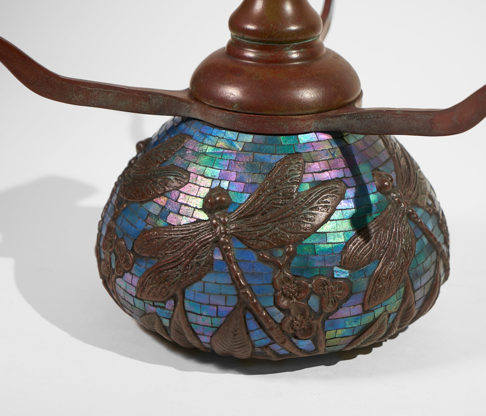 WB Dragonfly Urn Base ( Blue Purple Iridescent Glass Mosaic ) - Tiffany Reproduction Hardware