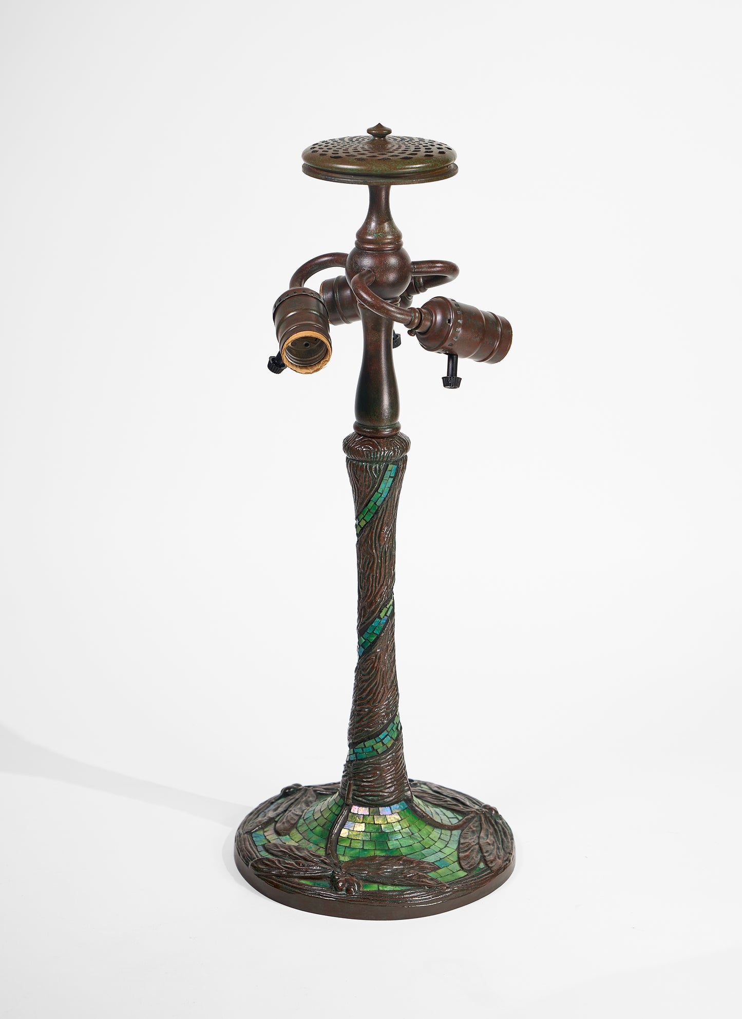 Z Stemmed Dragonfly Base ( Green Iridescent Glass Mosaic ) - Tiffany Reproduction Hardware
