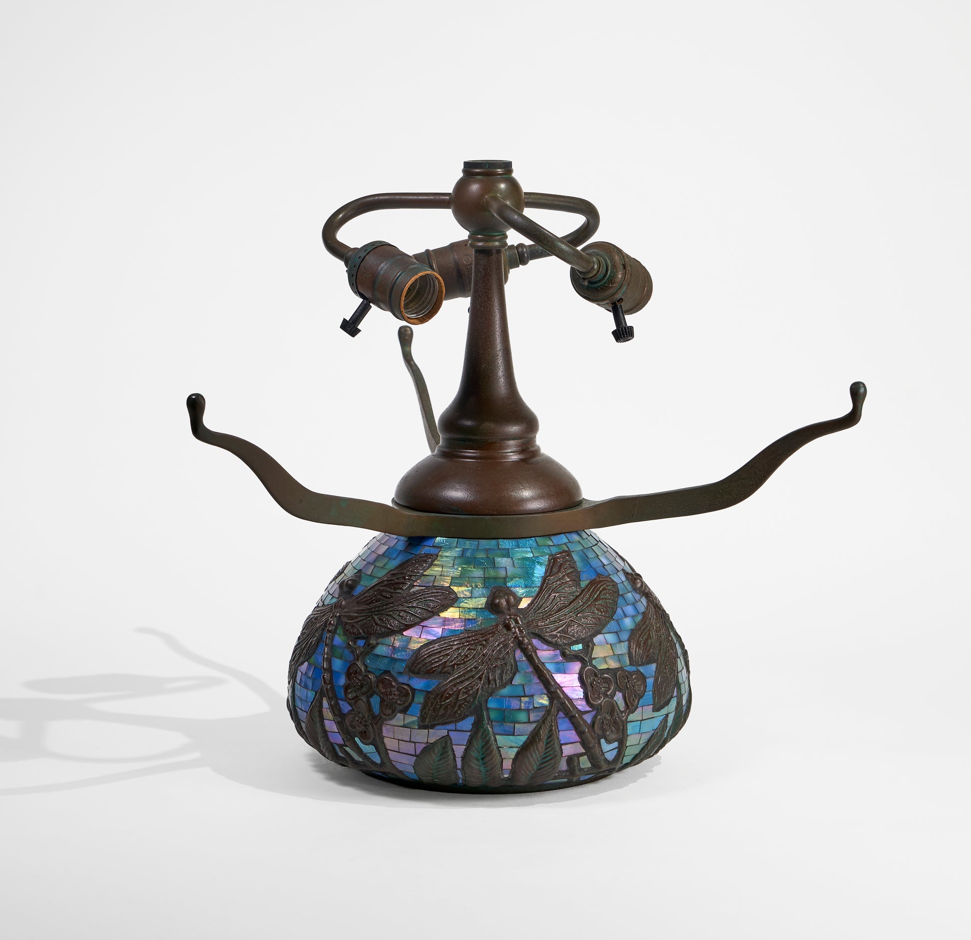 WB Dragonfly Urn Base ( Blue Green Iridescent Glass Mosaic ) - Tiffany Reproduction Hardware