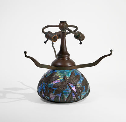 WB Dragonfly Urn Base ( Blue Green Iridescent Glass Mosaic ) - Tiffany Reproduction Hardware