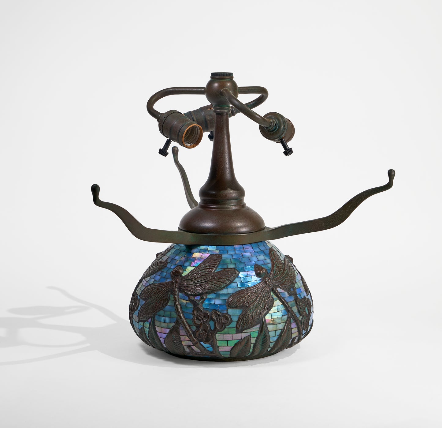 WB Dragonfly Urn Base ( Blue Green Iridescent Glass Mosaic ) - Tiffany Reproduction Hardware