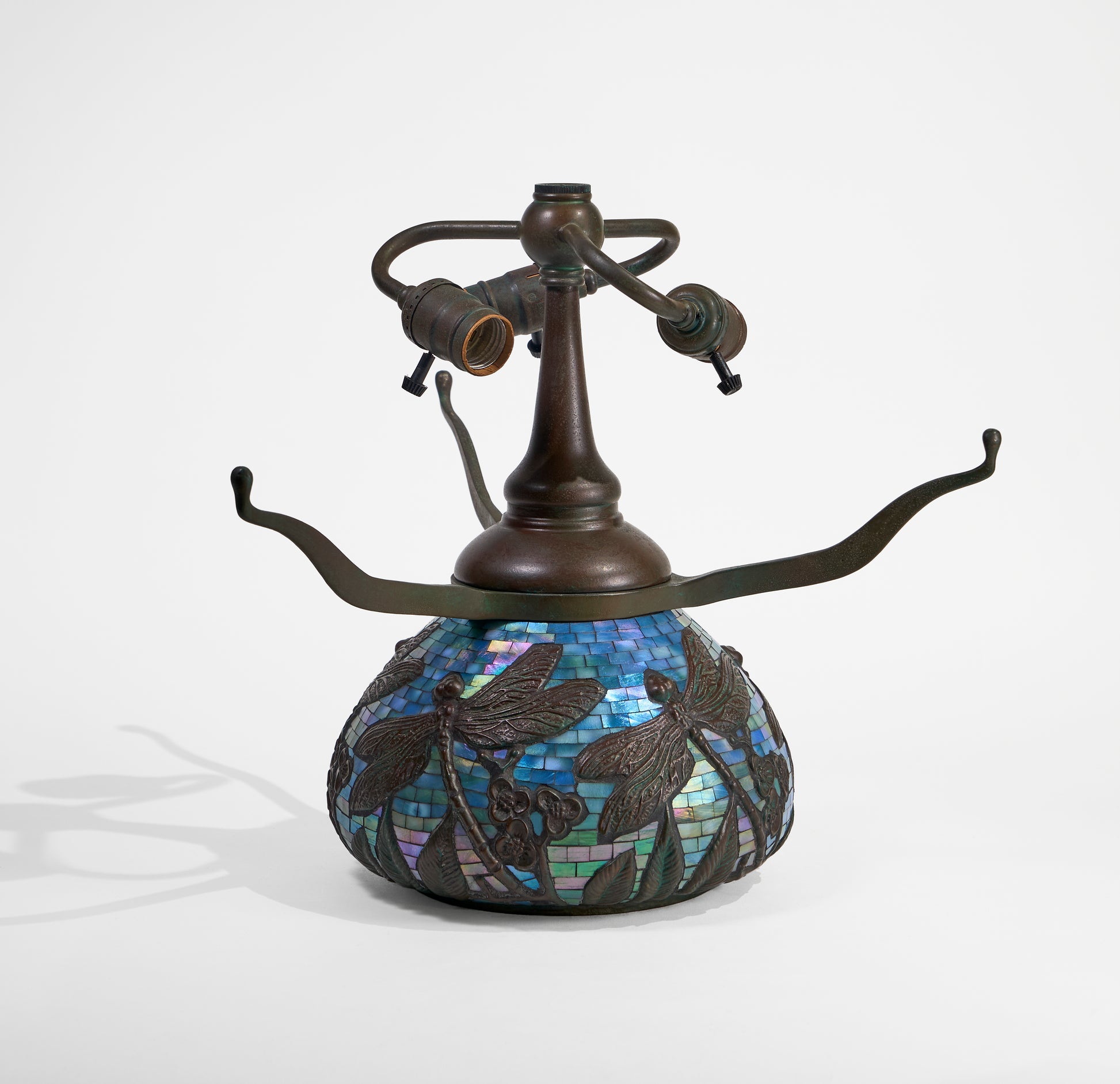 WB Dragonfly Urn Base ( Blue Green Iridescent Glass Mosaic ) - Tiffany Reproduction Hardware