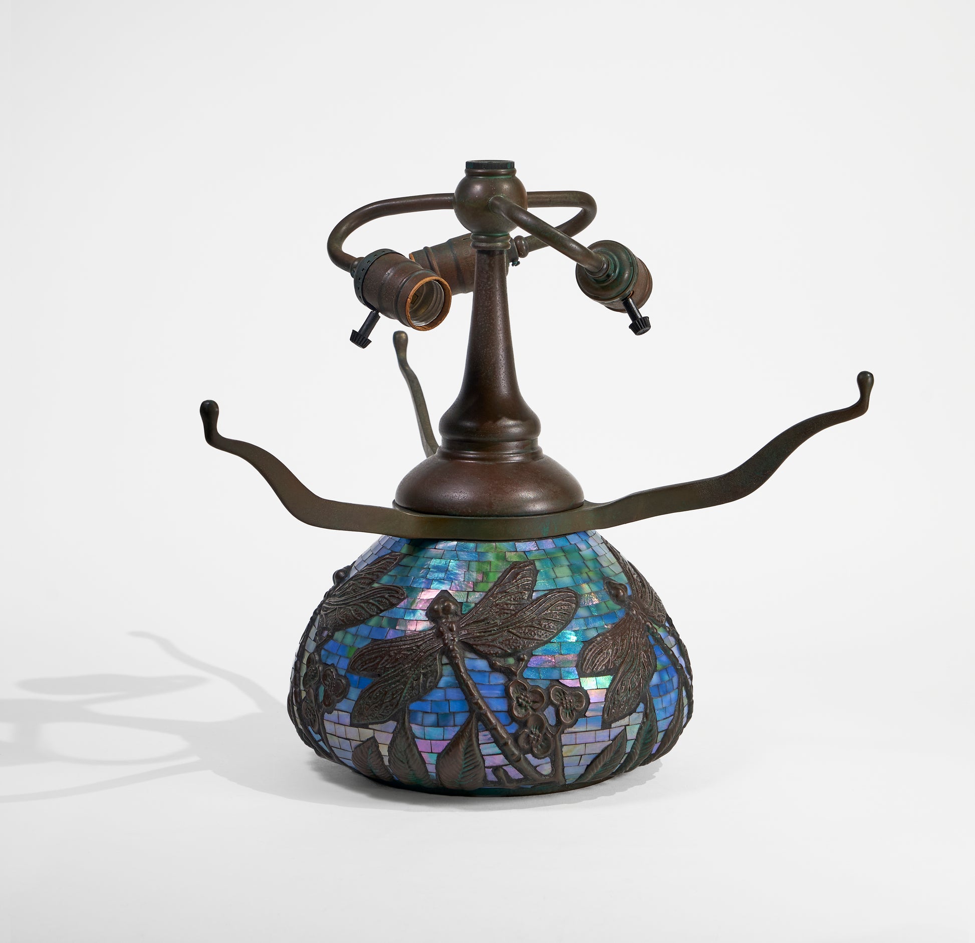 WB Dragonfly Urn Base ( Blue Green Iridescent Glass Mosaic ) - Tiffany Reproduction Hardware